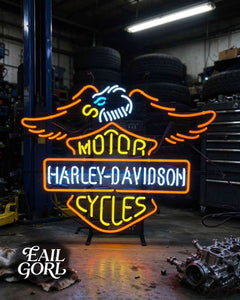 Harley-Davidson Motorcycles Neon Sign, close-up of the glass tubing