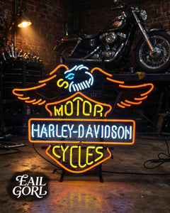 Harley-Davidson Motorcycles Neon Sign, in a room