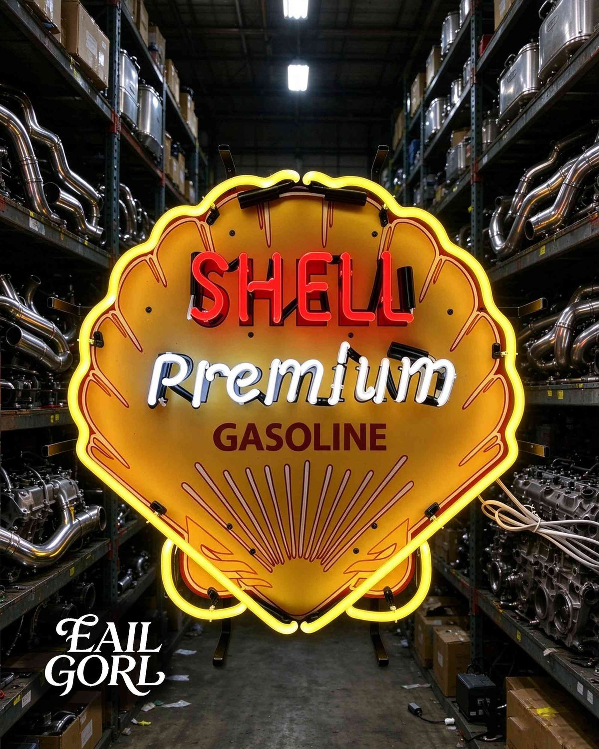 Vintage Shell Premium Gasoline Neon Sign, angle view