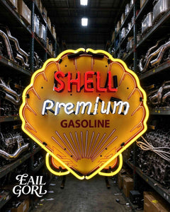 Vintage Shell Premium Gasoline Neon Sign, angle view