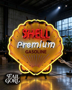 Vintage Shell Premium Gasoline Neon Sign, wide view
