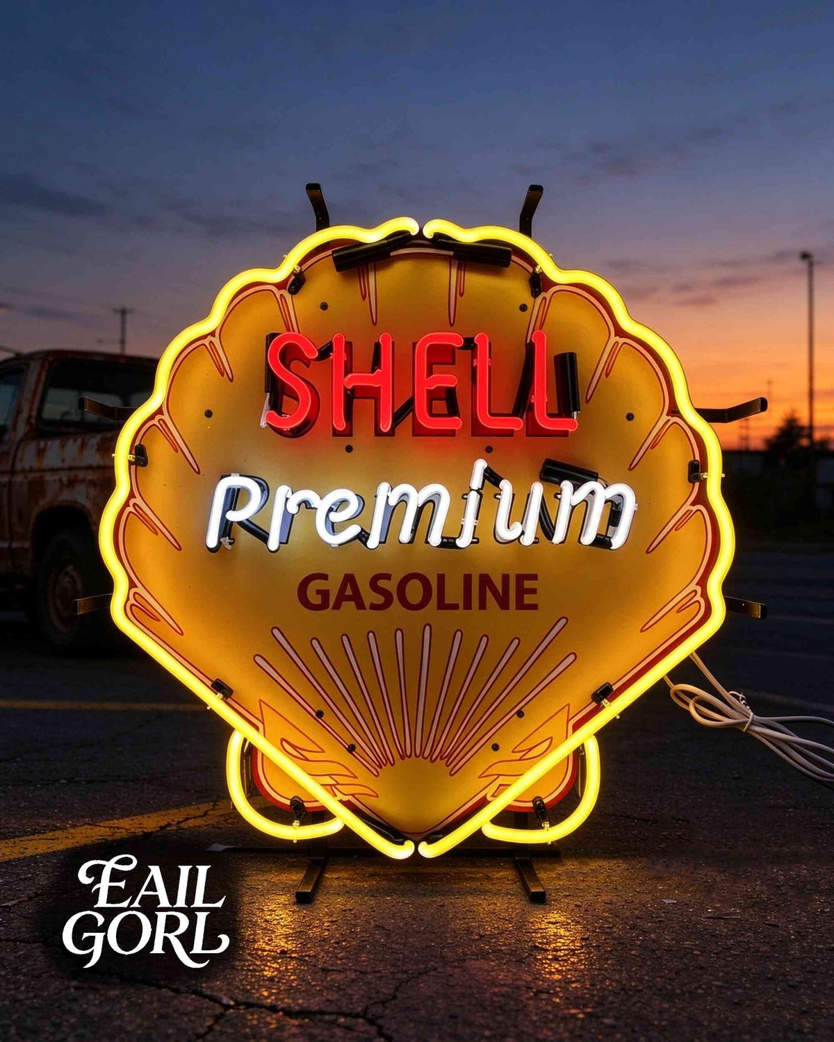 Vintage Shell Premium Gasoline Neon Sign, alternate view