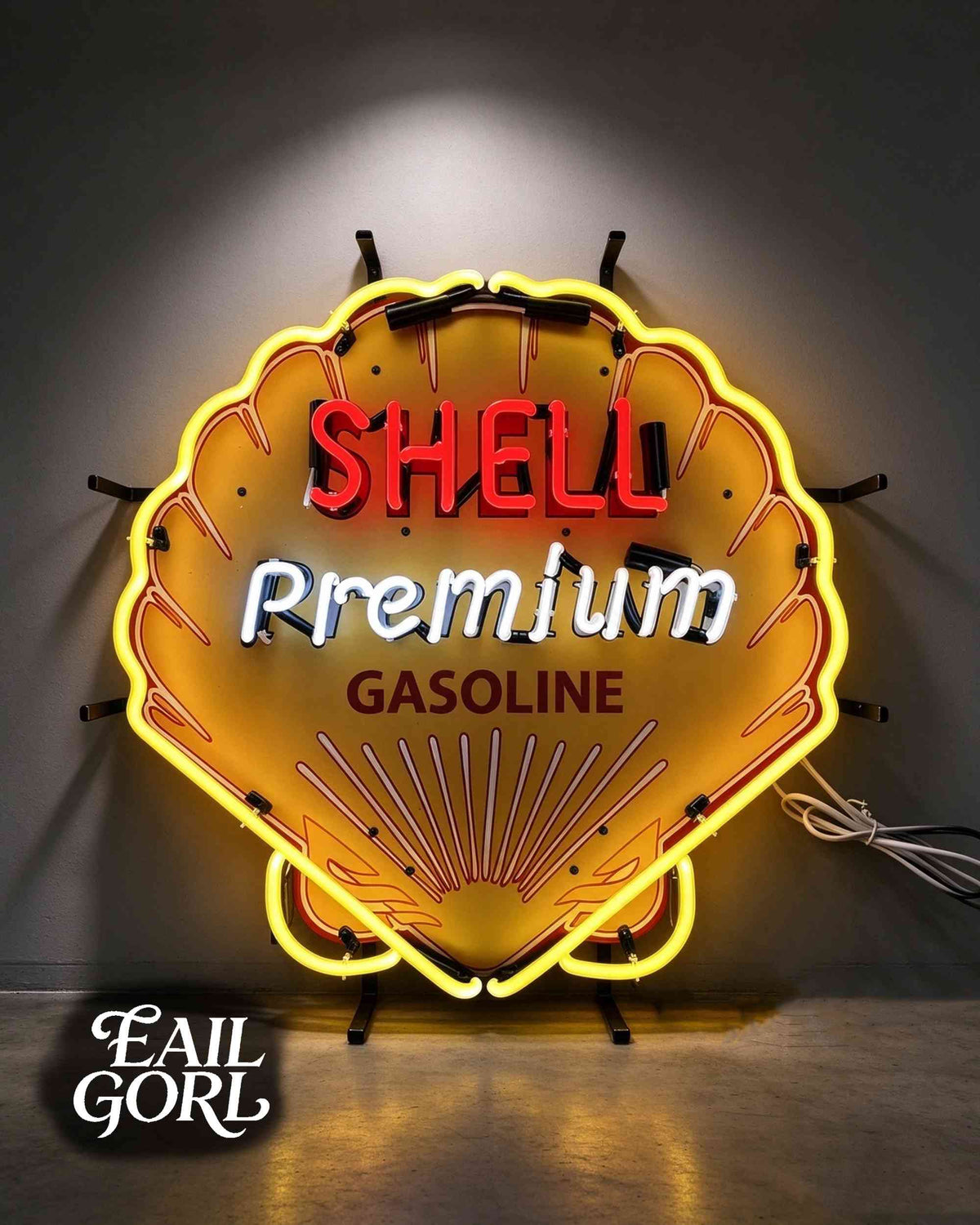 Vintage Shell Premium Gasoline Neon Sign, front view