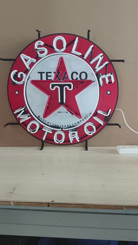 Vintage TEXACO Gasoline Neon Light - Premium Glass Tube Sign for Car Enthusiasts