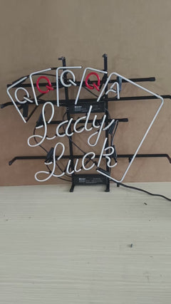 Lady Luck Neon Sign - Playing Cards & Dice Light for Game Room & Bar